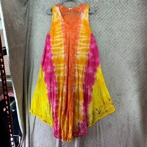 Dots Dress Womens One Size Bright Colorful Flowy A Line Boho Hippie Festival